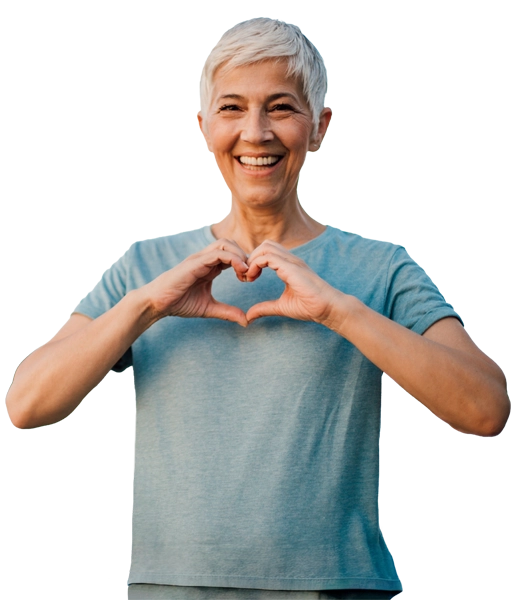 Lady In Blue Shirt Making Heart Hands