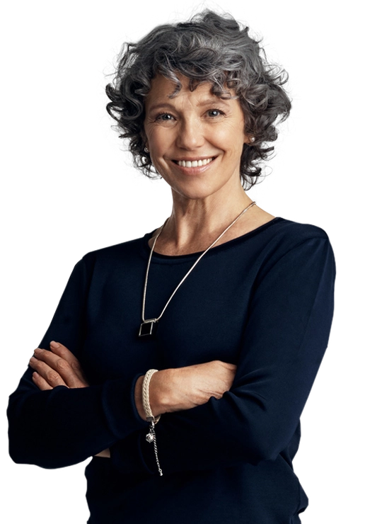 Lady With Grey Hair With Her Arms Crossed
